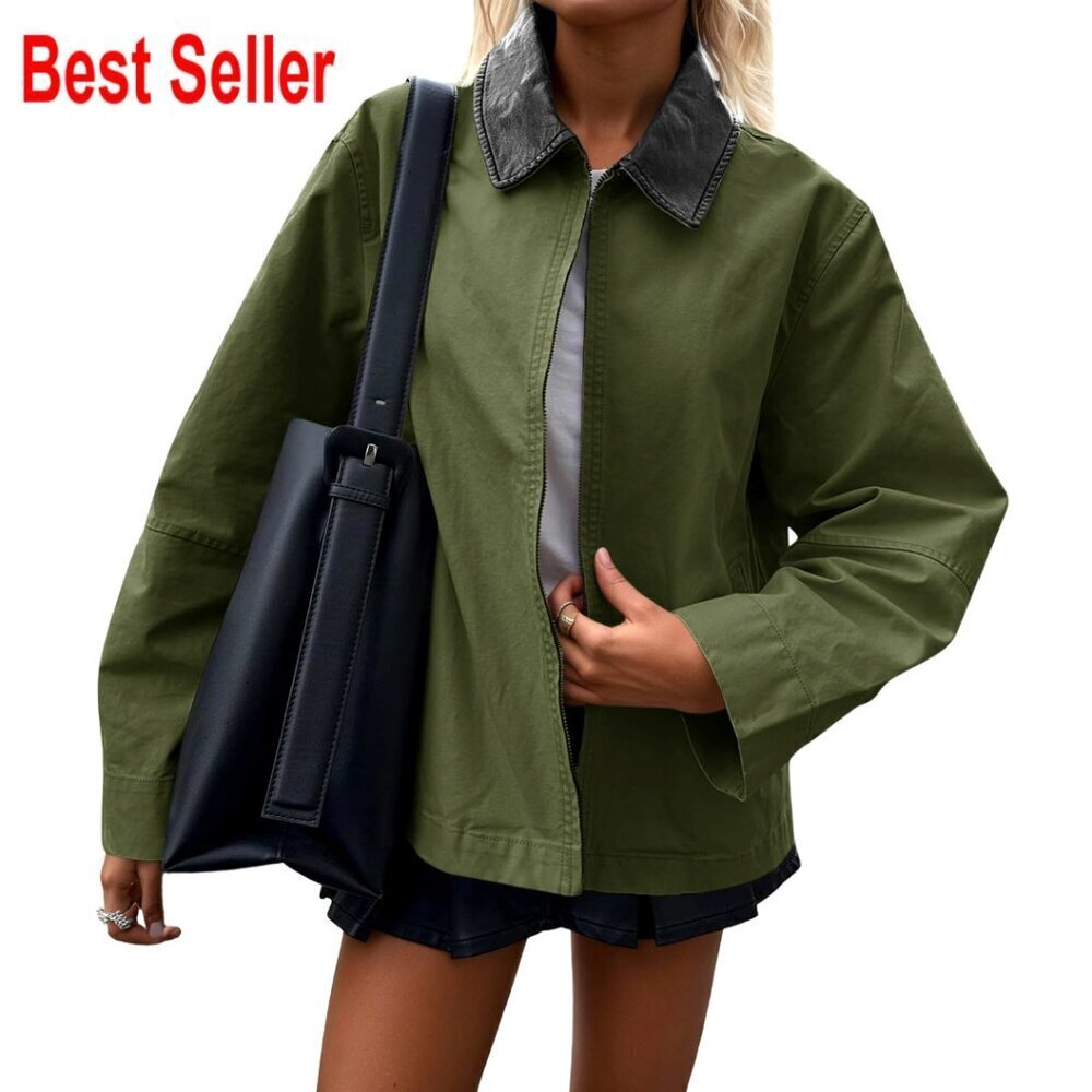 Oversized Barn Jacket Lightweight Cotton Canvas Vintage Utility Casual Zip Up